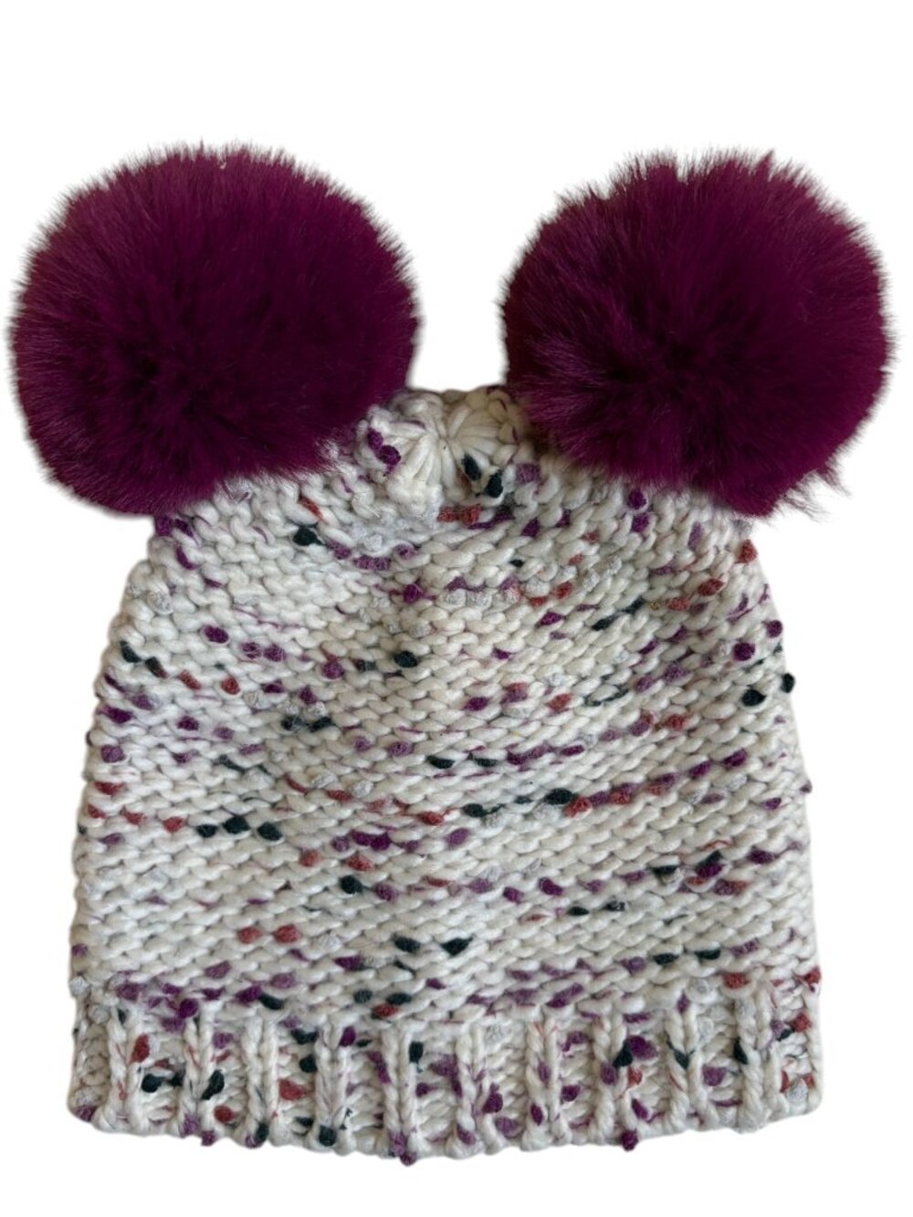 babyGAP Toddler Double Pom Beanie (White Confetti with Purple Pom Poms) - S/M